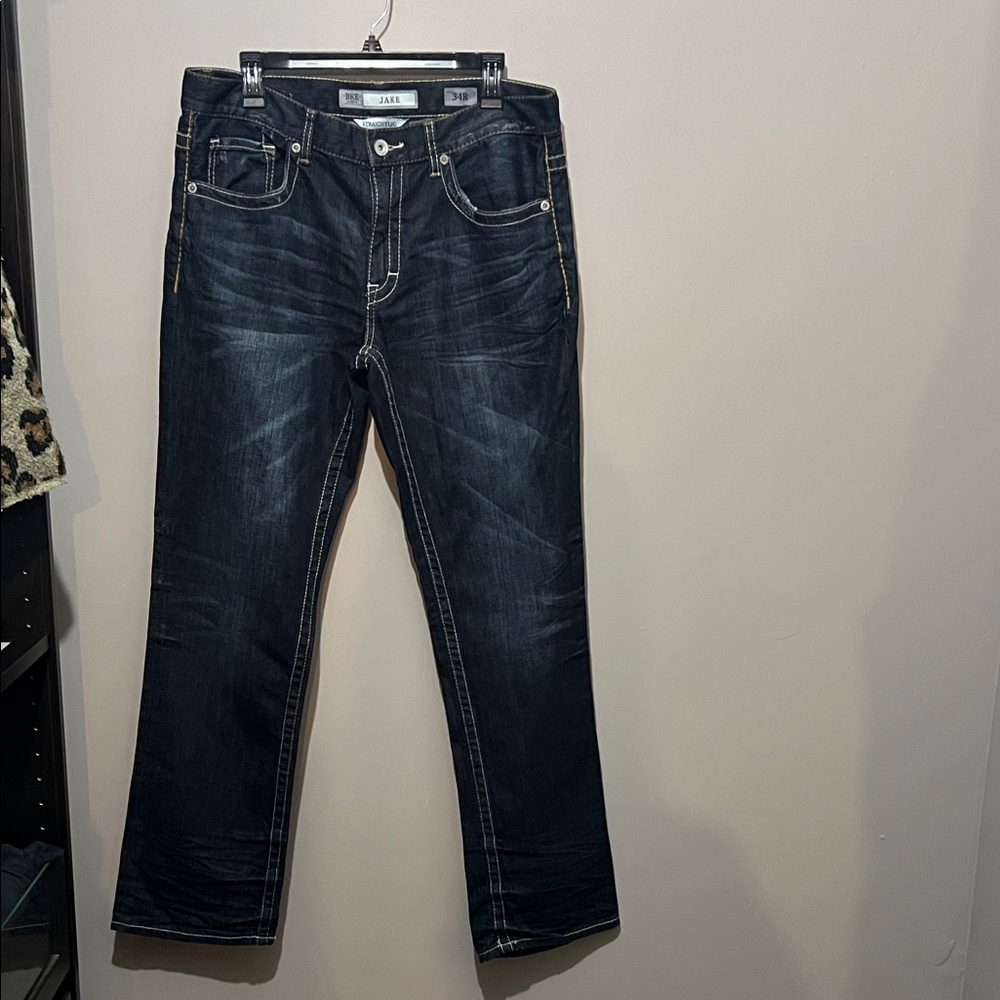 BKE Men's Dark Blue Bootcut Jeans